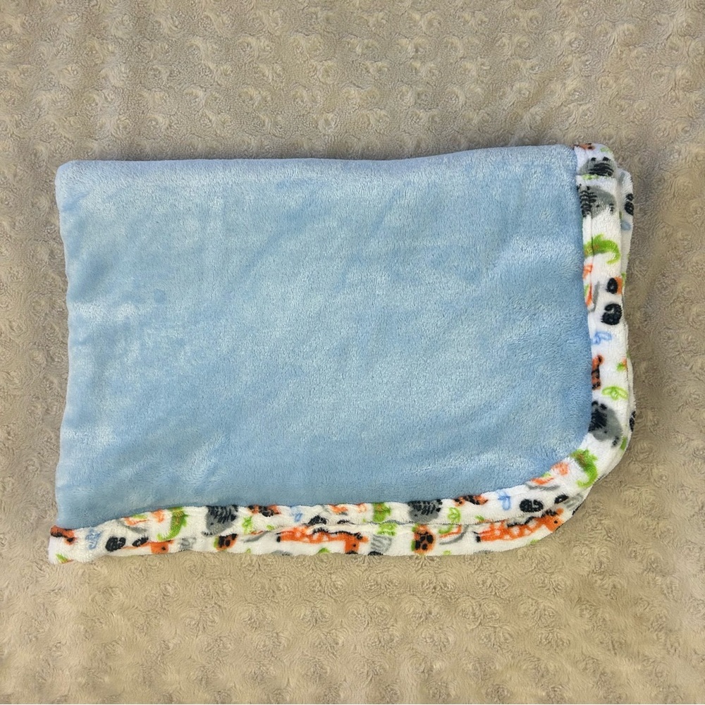 Le Bebe Favorite Giraffe Elephant Baby Blanket Blue White Edge Trim Alligator
